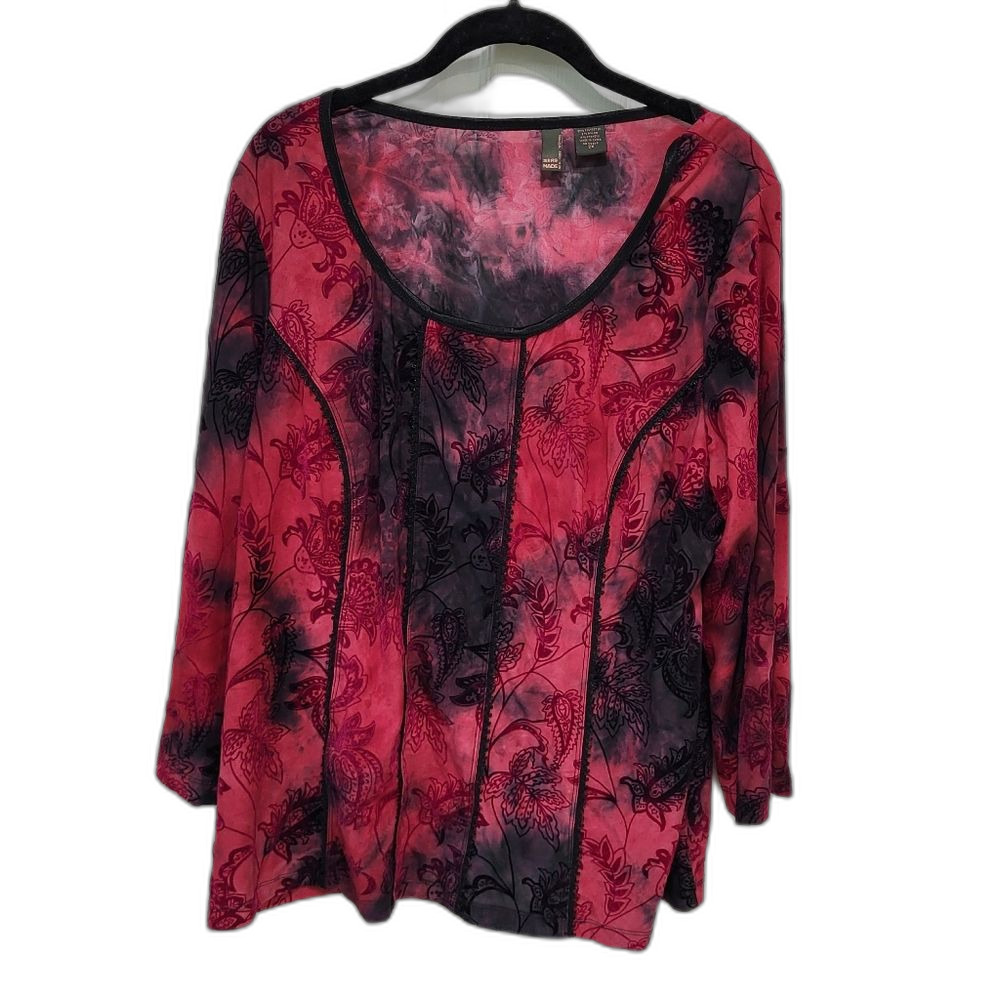 Top with Micro-lace Trim and Suble Print - Size 2X